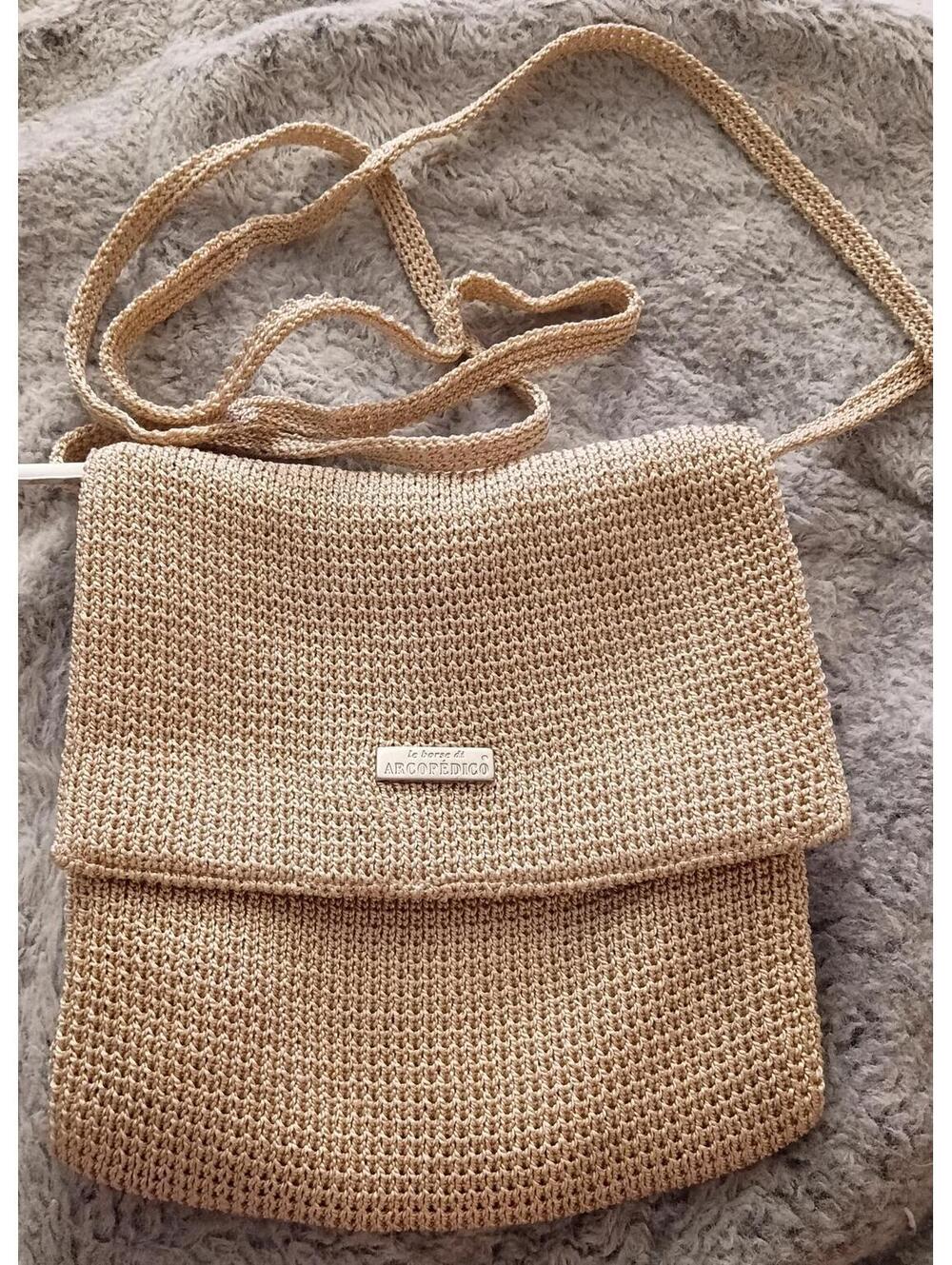 Arcopedico Handmade Knitted Nylon Crossbody Handbag - Beige/Tan